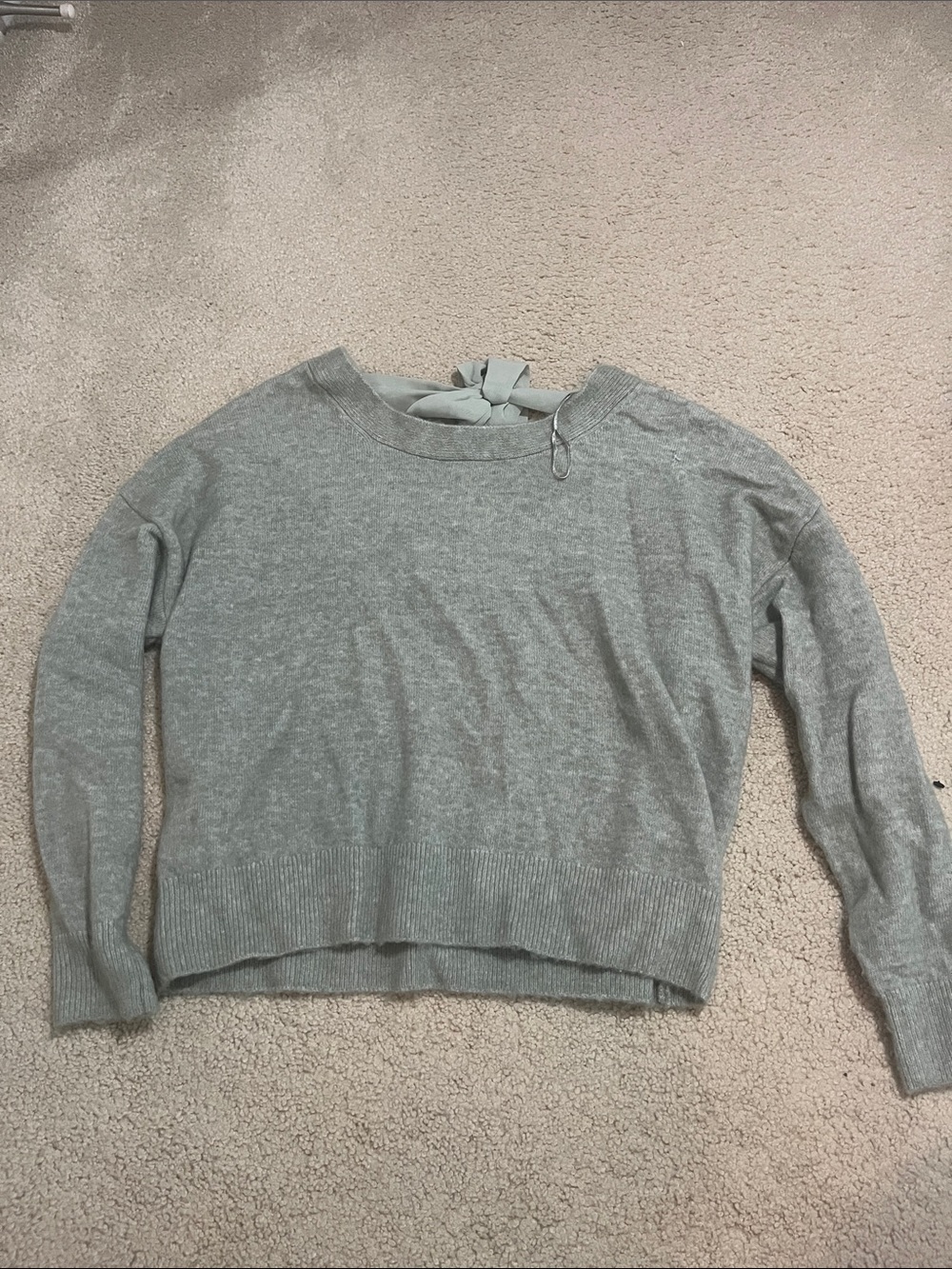 Primark Light Gray Crewneck Sweater with Back Tie